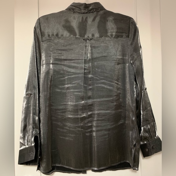 Shimmery metallic blouse, sleeves button at cuff, or fold up button mid sleeve. - Picture 7 of 13
